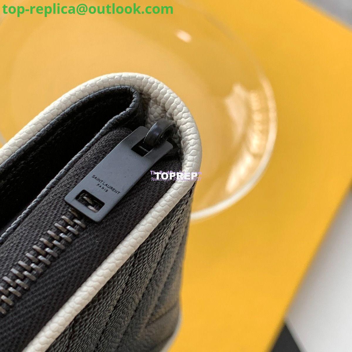 Replica YSL Saint Laurent Monogram compact zip around wallet in grain de poudre embossed leather with white trim 6 Replica YSL Saint Laurent Monogram compact zip around wallet in grain de poudre embossed leather with white trim 6