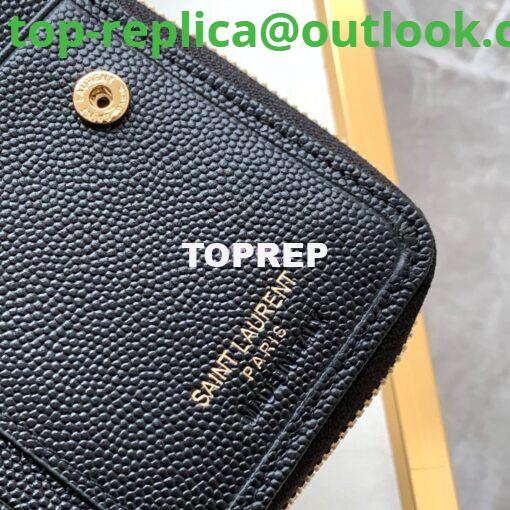 Replica YSL Saint Laurent Monogram compact zip around wallet in black grain de poudre embossed leather gold hardware 7