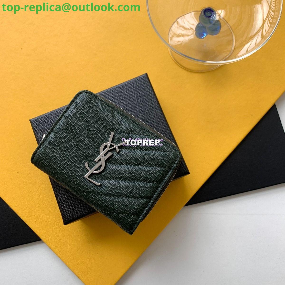 Replica YSL Saint Laurent Monogram compact zip around wallet in green grain de poudre embossed leather Replica YSL Saint Laurent Monogram compact zip around wallet in green grain de poudre embossed leather