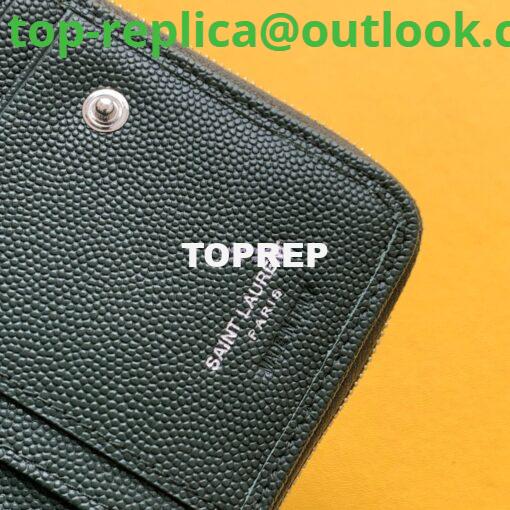 Replica YSL Saint Laurent Monogram compact zip around wallet in green grain de poudre embossed leather 6