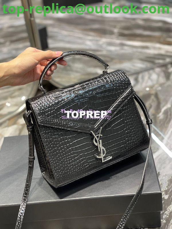 Replica YSL Saint Laurent Cassandra Medium Top Handle Bag In Shiny Crocodile-embossed Leather 578000 Black 2 Replica YSL Saint Laurent Cassandra Medium Top Handle Bag In Shiny Crocodile-embossed Leather 578000 Black 2
