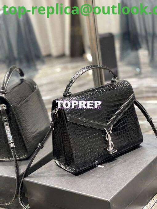 Replica YSL Saint Laurent Cassandra Medium Top Handle Bag In Shiny Crocodile-embossed Leather 578000 Black 3