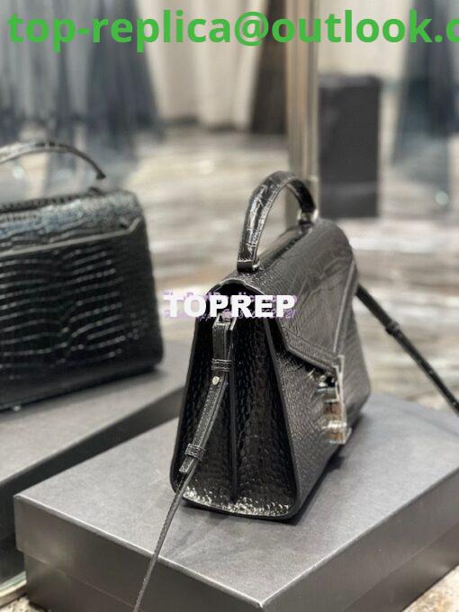 Replica YSL Saint Laurent Cassandra Medium Top Handle Bag In Shiny Crocodile-embossed Leather 578000 Black 4