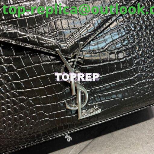 Replica YSL Saint Laurent Cassandra Medium Top Handle Bag In Shiny Crocodile-embossed Leather 578000 Black 6