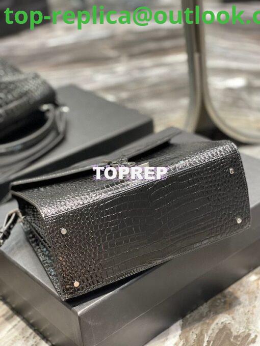 Replica YSL Saint Laurent Cassandra Medium Top Handle Bag In Shiny Crocodile-embossed Leather 578000 Black 10