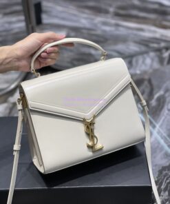 Replica YSL Saint Laurent Cassandra Medium Top Handle Bag In Smooth Leather 578000 White 2