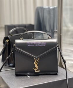 Replica YSL Saint Laurent Cassandra Medium Top Handle Bag In Smooth Leather 578000 Black