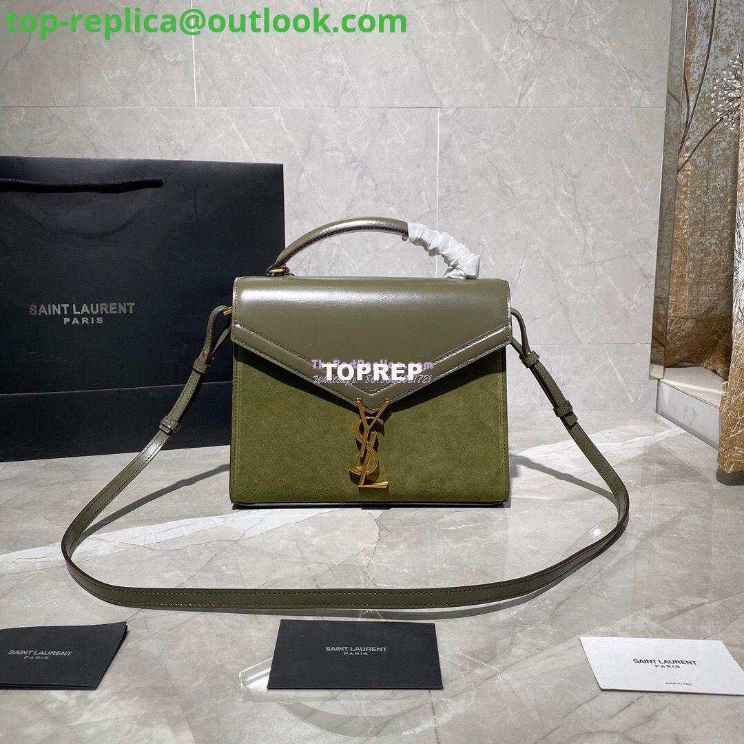 Replica YSL Saint Laurent Cassandra Medium Top Handle Bag In Smooth Leather And Suede 578000 Green Replica YSL Saint Laurent Cassandra Medium Top Handle Bag In Smooth Leather And Suede 578000 Green