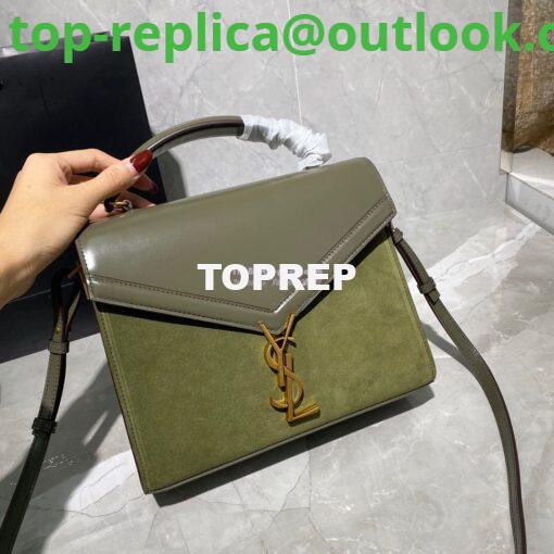 Replica YSL Saint Laurent Cassandra Medium Top Handle Bag In Smooth Leather And Suede 578000 Green 3