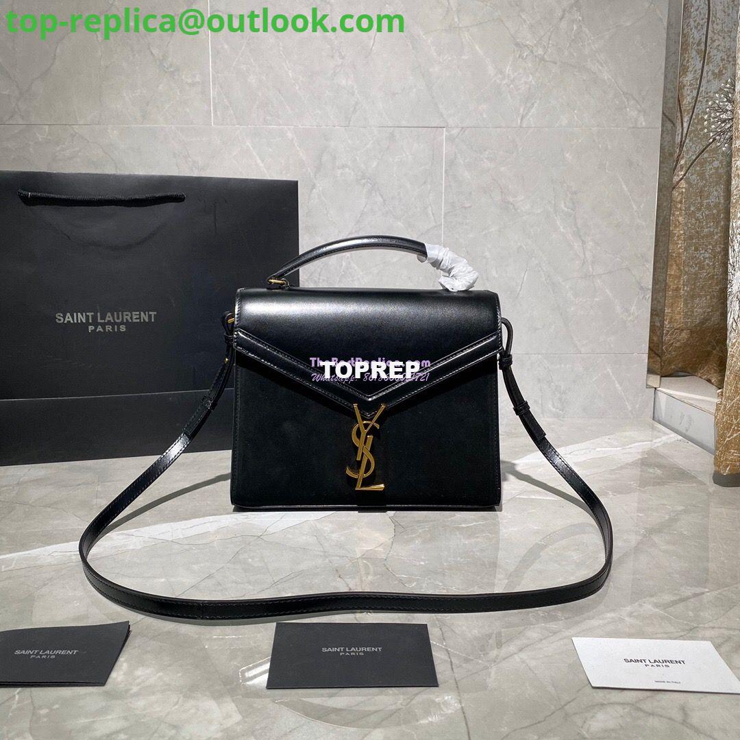 Replica YSL Saint Laurent Cassandra Medium Top Handle Bag In Smooth Leather And Suede 578000 Black Replica YSL Saint Laurent Cassandra Medium Top Handle Bag In Smooth Leather And Suede 578000 Black