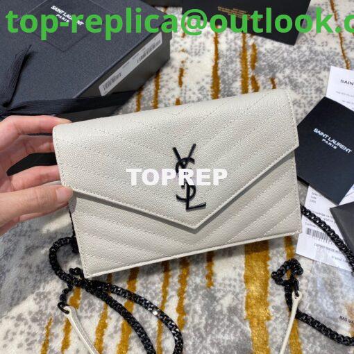 Replica YSL Saint Laurent Envelope Chain Wallet Grain De Poudre 393953 White in black Hardware