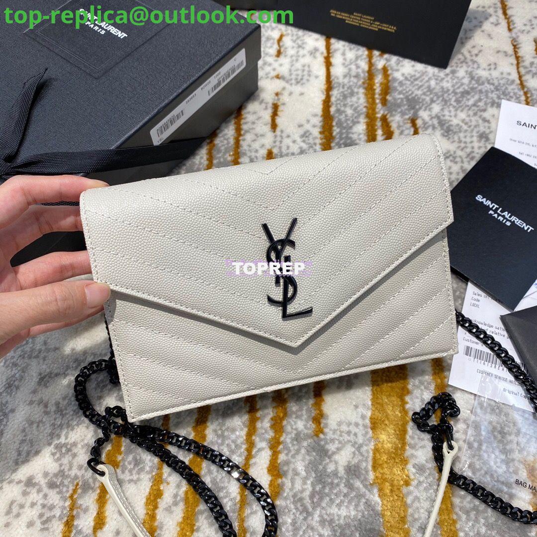 Replica YSL Saint Laurent Envelope Chain Wallet Grain De Poudre 393953 White in black Hardware Replica YSL Saint Laurent Envelope Chain Wallet Grain De Poudre 393953 White in black Hardware