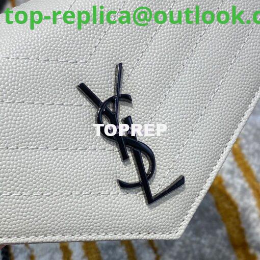 Replica YSL Saint Laurent Envelope Chain Wallet Grain De Poudre 393953 White in black Hardware 2