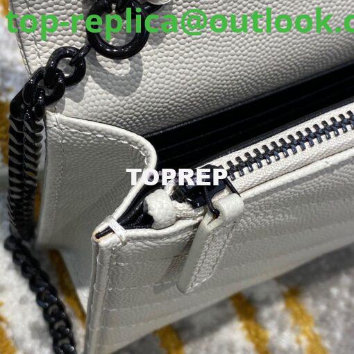 Replica YSL Saint Laurent Envelope Chain Wallet Grain De Poudre 393953 White in black Hardware 9