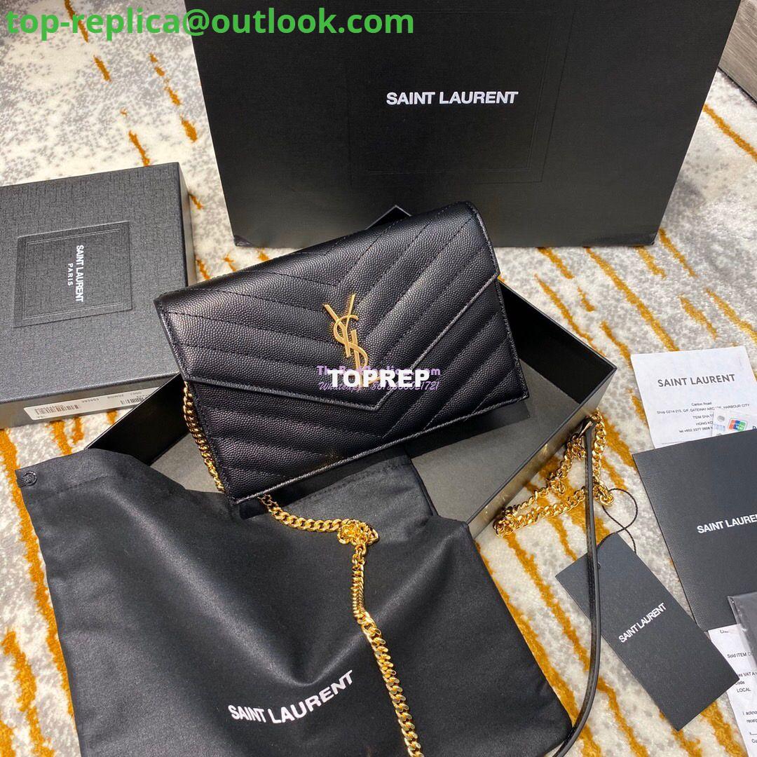 Replica YSL Saint Laurent Envelope Chain Wallet Grain De Poudre 393953 Black in Gold Hardware Replica YSL Saint Laurent Envelope Chain Wallet Grain De Poudre 393953 Black in Gold Hardware