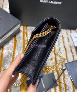 Replica YSL Saint Laurent Envelope Chain Wallet Grain De Poudre 393953 Black in Gold Hardware 2