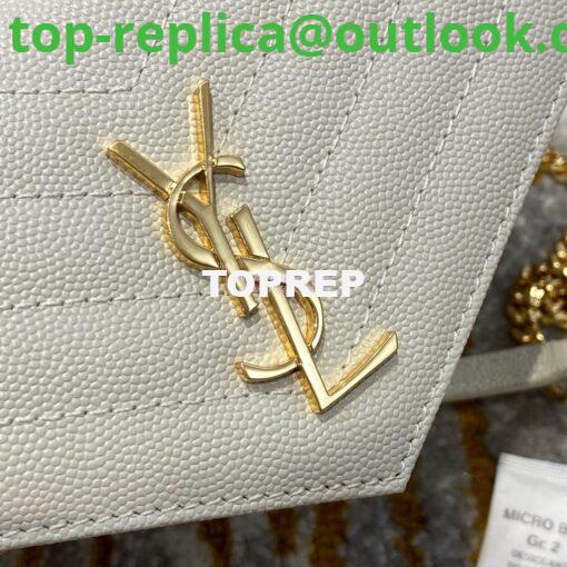 Replica YSL Saint Laurent Envelope Chain Wallet Grain De Poudre 393953 White in Gold Hardware 9