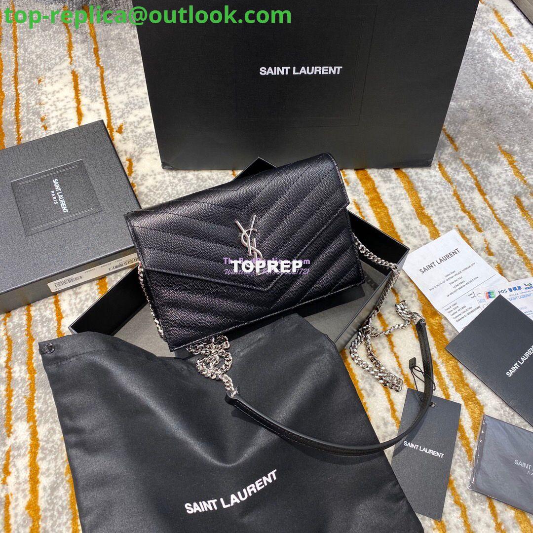 Replica YSL Saint Laurent Envelope Chain Wallet Grain De Poudre 393953 Black in Silver Hardware Replica YSL Saint Laurent Envelope Chain Wallet Grain De Poudre 393953 Black in Silver Hardware