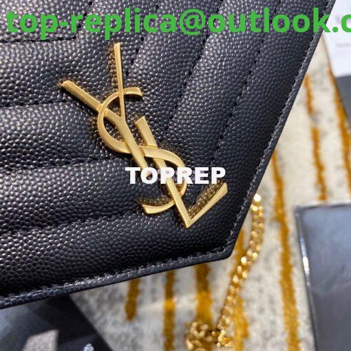 Replica YSL Saint Laurent Envelope Chain Wallet Grain De Poudre 393953 Black in Gold Hardware 7