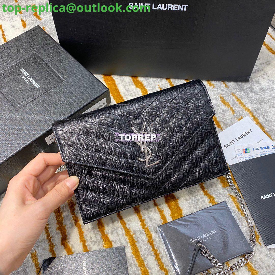 Replica YSL Saint Laurent Envelope Chain Wallet Grain De Poudre 393953 Black in Silver Hardware 2 Replica YSL Saint Laurent Envelope Chain Wallet Grain De Poudre 393953 Black in Silver Hardware 2