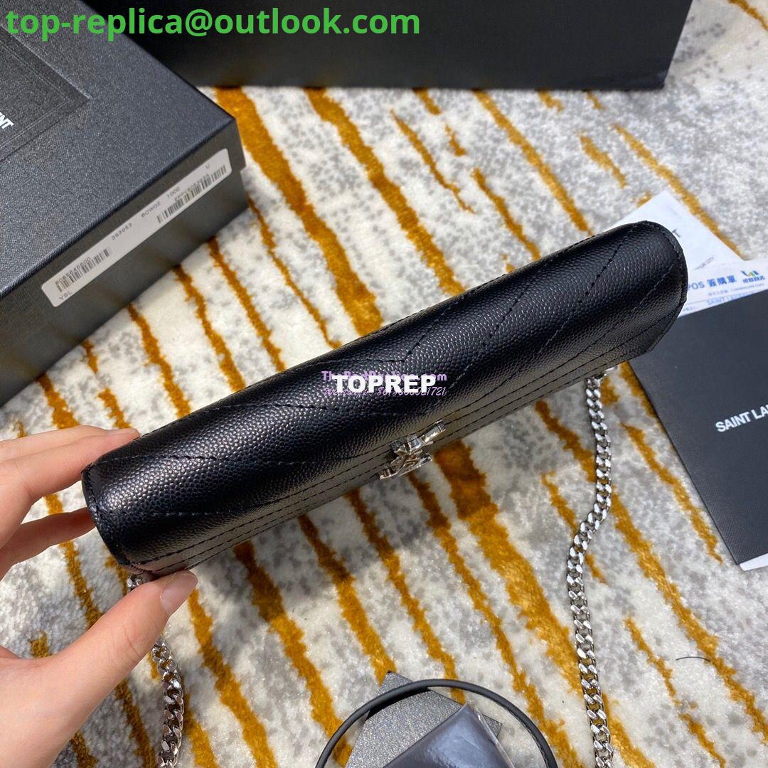 Replica YSL Saint Laurent Envelope Chain Wallet Grain De Poudre 393953 Black in Silver Hardware 5 Replica YSL Saint Laurent Envelope Chain Wallet Grain De Poudre 393953 Black in Silver Hardware 5