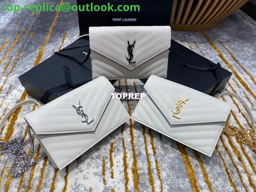 Replica YSL Saint Laurent Envelope Chain Wallet Grain De Poudre 393953 White in Silver Hardware Replica YSL Saint Laurent Envelope Chain Wallet Grain De Poudre 393953 White in Silver Hardware