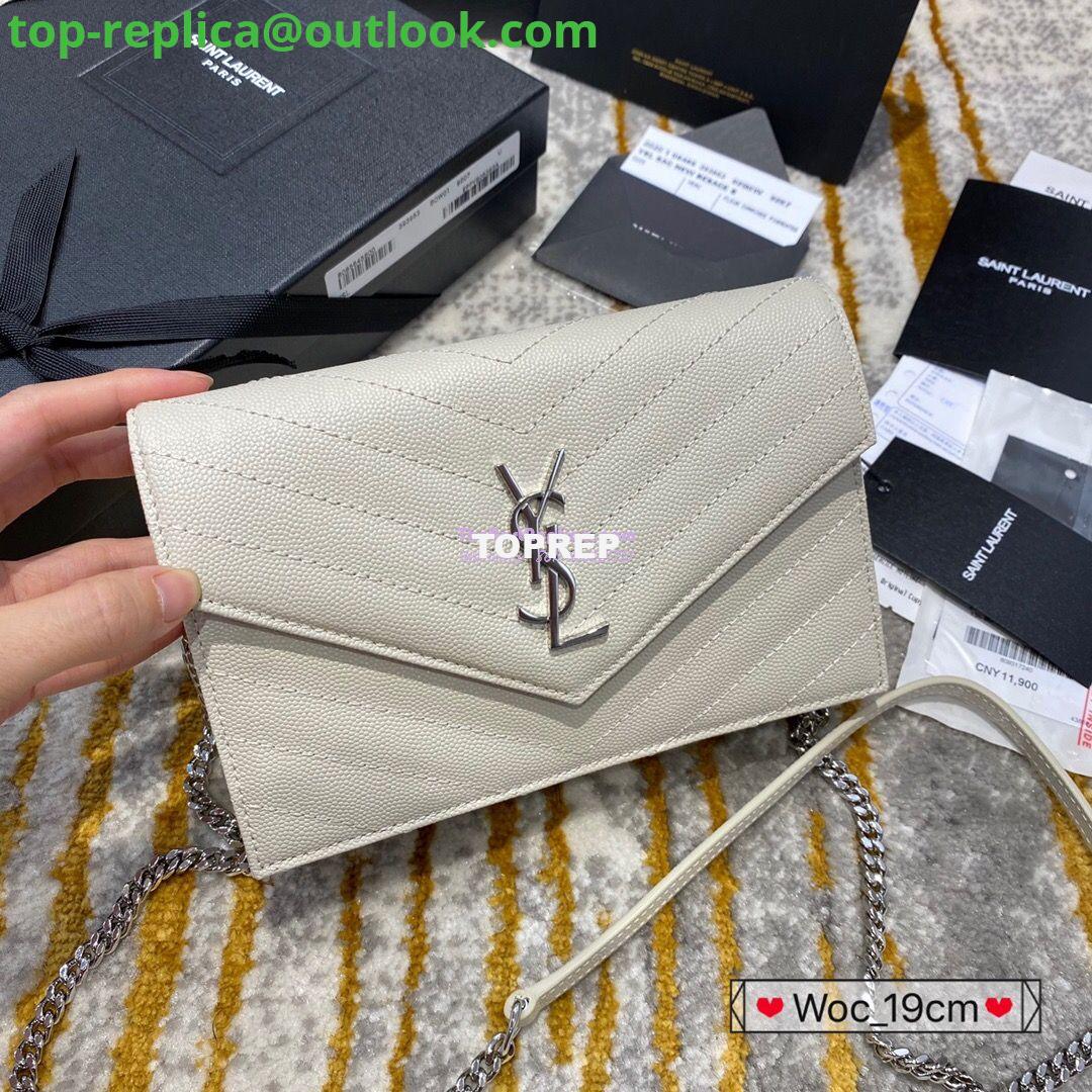 Replica YSL Saint Laurent Envelope Chain Wallet Grain De Poudre 393953 White in Silver Hardware 2 Replica YSL Saint Laurent Envelope Chain Wallet Grain De Poudre 393953 White in Silver Hardware 2