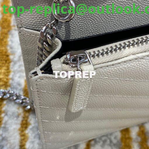 Replica YSL Saint Laurent Envelope Chain Wallet Grain De Poudre 393953 White in Silver Hardware 11