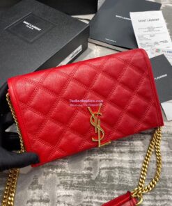 Replica YSL Saint Laurent Becky Chain Wallet In Diamond-quilted Lambskin 5850311 Red