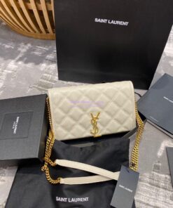 Replica YSL Saint Laurent Becky Chain Wallet In Diamond-quilted Lambskin 5850311 White