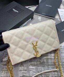 Replica YSL Saint Laurent Becky Chain Wallet In Diamond-quilted Lambskin 5850311 White 2