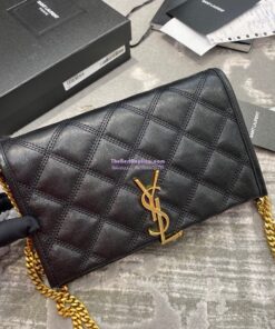 Replica YSL Saint Laurent Becky Chain Wallet In Diamond-quilted Lambskin 5850311 Black 2