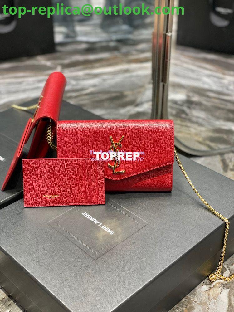 Replica YSL Saint Laurent Uptown Chain Wallet In Grain De Poudre Embossed Leather 6077881 Red Replica YSL Saint Laurent Uptown Chain Wallet In Grain De Poudre Embossed Leather 6077881 Red