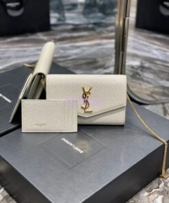 Replica YSL Saint Laurent Uptown Chain Wallet In Grain De Poudre Embossed Leather 6077881 White