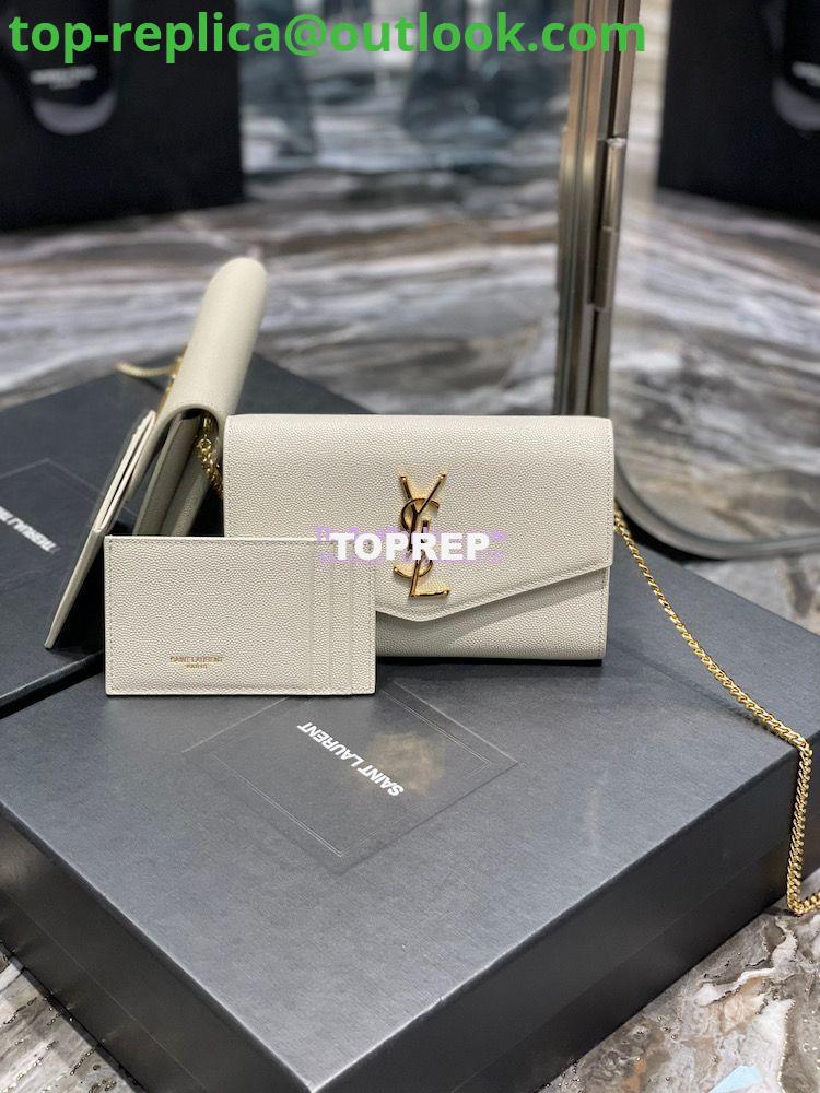 Replica YSL Saint Laurent Uptown Chain Wallet In Grain De Poudre Embossed Leather 6077881 White Replica YSL Saint Laurent Uptown Chain Wallet In Grain De Poudre Embossed Leather 6077881 White