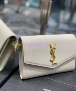 Replica YSL Saint Laurent Uptown Chain Wallet In Grain De Poudre Embossed Leather 6077881 White 2