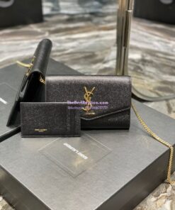 Replica YSL Saint Laurent Uptown Chain Wallet In Grain De Poudre Embossed Leather 6077881 Black