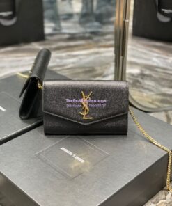 Replica YSL Saint Laurent Uptown Chain Wallet In Grain De Poudre Embossed Leather 6077881 Black 2