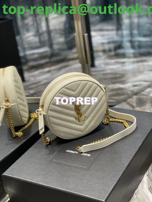 Replica YSL Yves Saint Laurent Vinyle Round Camera Bag In Chevron-quilted Grain De Poudre Embossed Leather 6104361 White 2