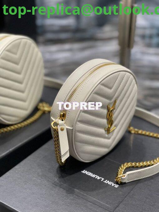 Replica YSL Yves Saint Laurent Vinyle Round Camera Bag In Chevron-quilted Grain De Poudre Embossed Leather 6104361 White 3