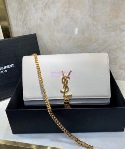 Replica YSL Saint Laurent Kate Bag With Tassel In Grain De Poudre Leather 354119 White