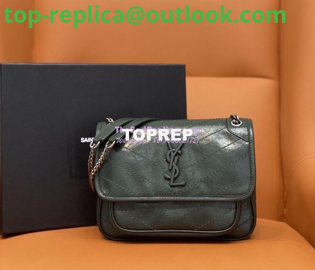 Replica YSL Saint Laurent Niki Baby In Crinkled Vintage Leather 533037 Dark Green Replica YSL Saint Laurent Niki Baby In Crinkled Vintage Leather 533037 Dark Green
