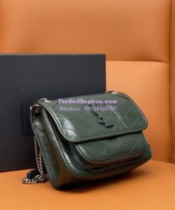 Replica YSL Saint Laurent Niki Baby In Crinkled Vintage Leather 533037 Dark Green 2