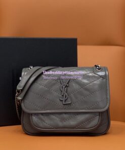 Replica YSL Saint Laurent Niki Baby In Crinkled Vintage Leather 533037 Storm Grey