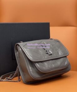 Replica YSL Saint Laurent Niki Baby In Crinkled Vintage Leather 533037 Storm Grey 2