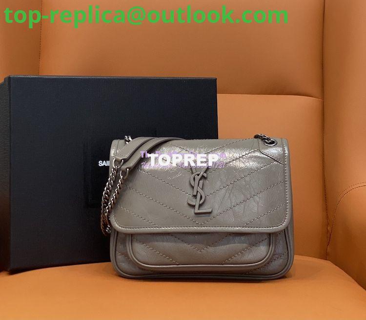 Replica YSL Saint Laurent Niki Baby In Crinkled Vintage Leather 533037 Fog Replica YSL Saint Laurent Niki Baby In Crinkled Vintage Leather 533037 Fog