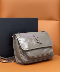 Replica YSL Saint Laurent Niki Baby In Crinkled Vintage Leather 533037 Fog 2