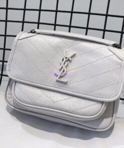 Replica YSL Saint Laurent Niki Baby In Crinkled Vintage Leather 533037 Pearl White