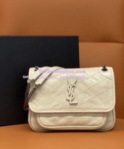 Replica YSL Saint Laurent Niki Baby In Crinkled Vintage Leather 533037 Blanc