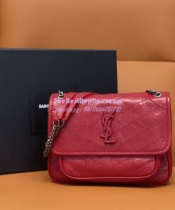 Replica YSL Saint Laurent Niki Baby In Crinkled Vintage Leather 533037 Red